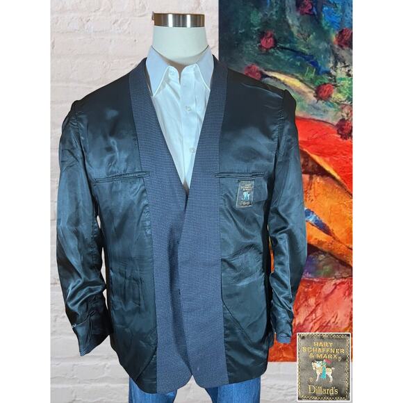Vintage Hart Schaffner Marx 42L Blue Black Textured Blazer Sport Coat Jacket - Picture 7 of 14
